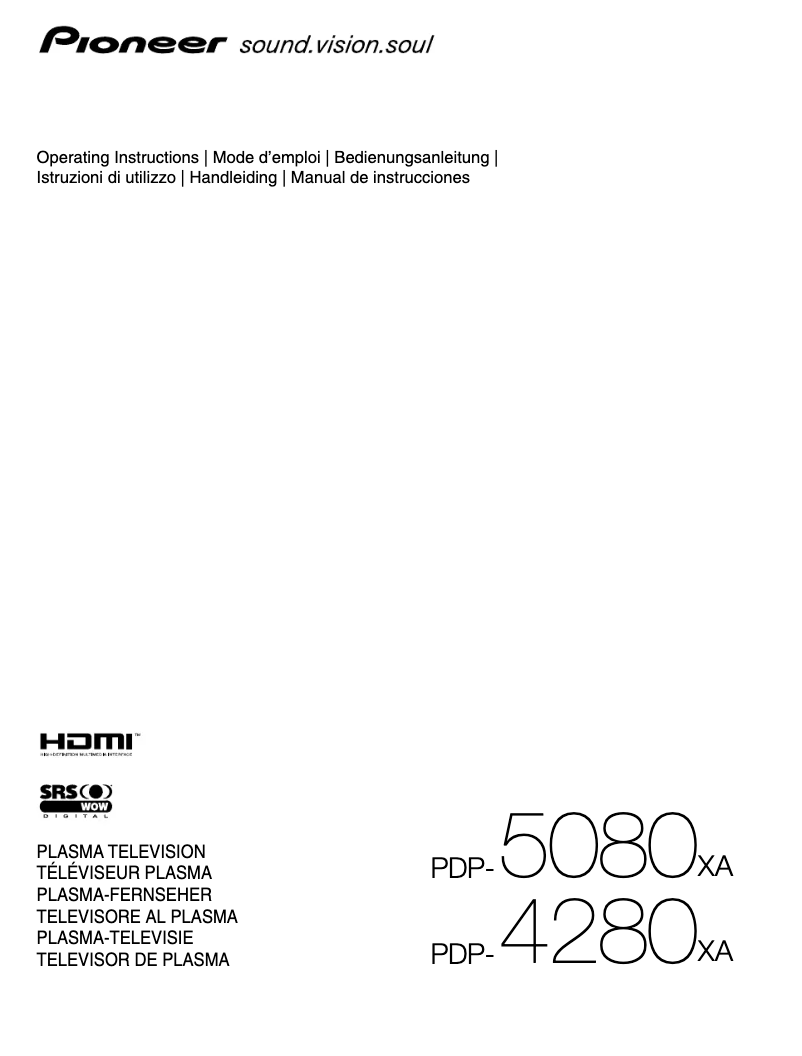 Page n°1 - Manuel utilisateur Pioneer PDP-5080XA