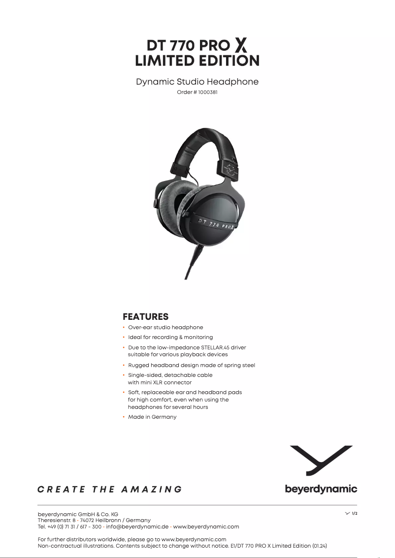 Image de la première page du manuel de l'appareil DT 770 PRO X Limited Edition