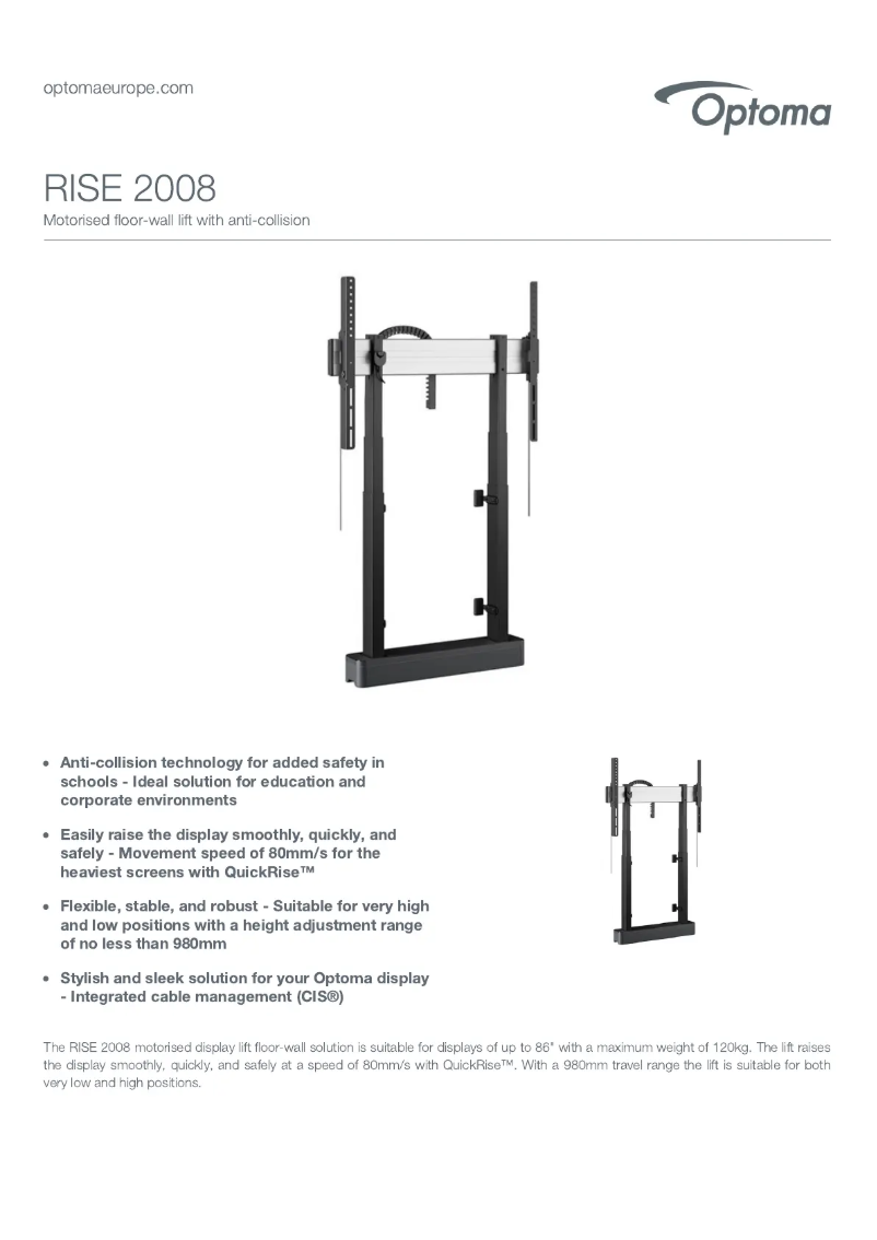 Page 1 de la notice Fiche technique Optoma RISE 2008