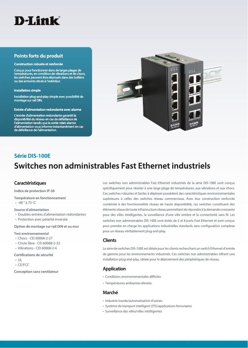 Page 1 de la notice Fiche technique D-Link DIS-100E-5W