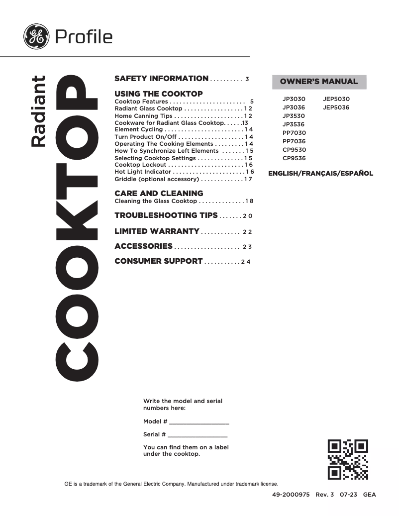 Image de la première page du manuel de l'appareil JP3030DWBB