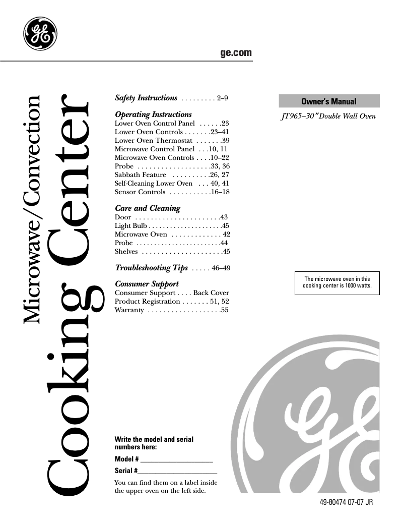 Image de la première page du manuel de l'appareil Profile JT965CFCC