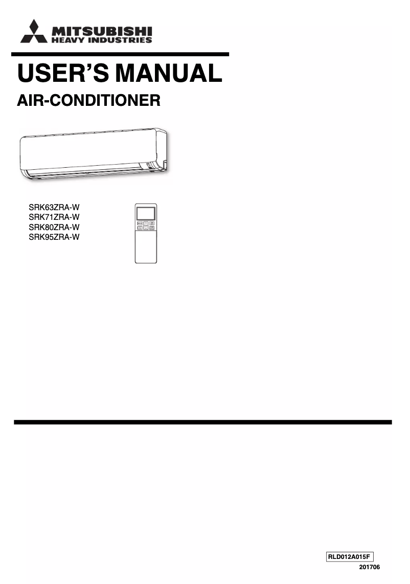Page 1 de la notice Manuel utilisateur Mitsubishi Bronte SRK71ZRA-W