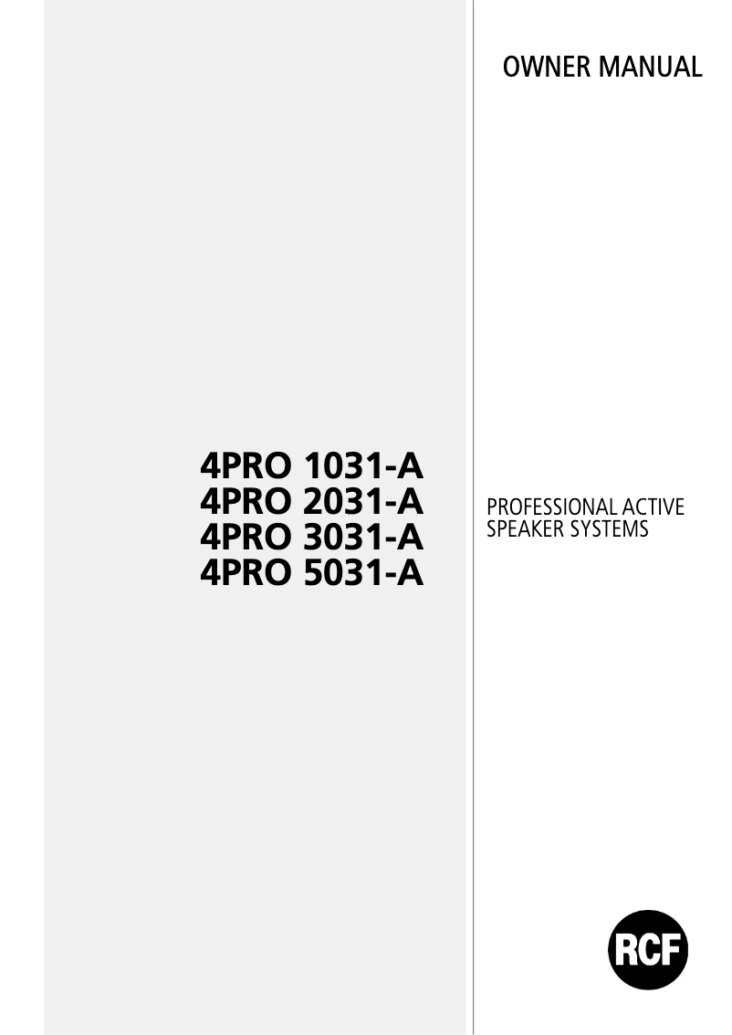 Page 1 de la notice Manuel utilisateur RCF 4PRO 2031-A