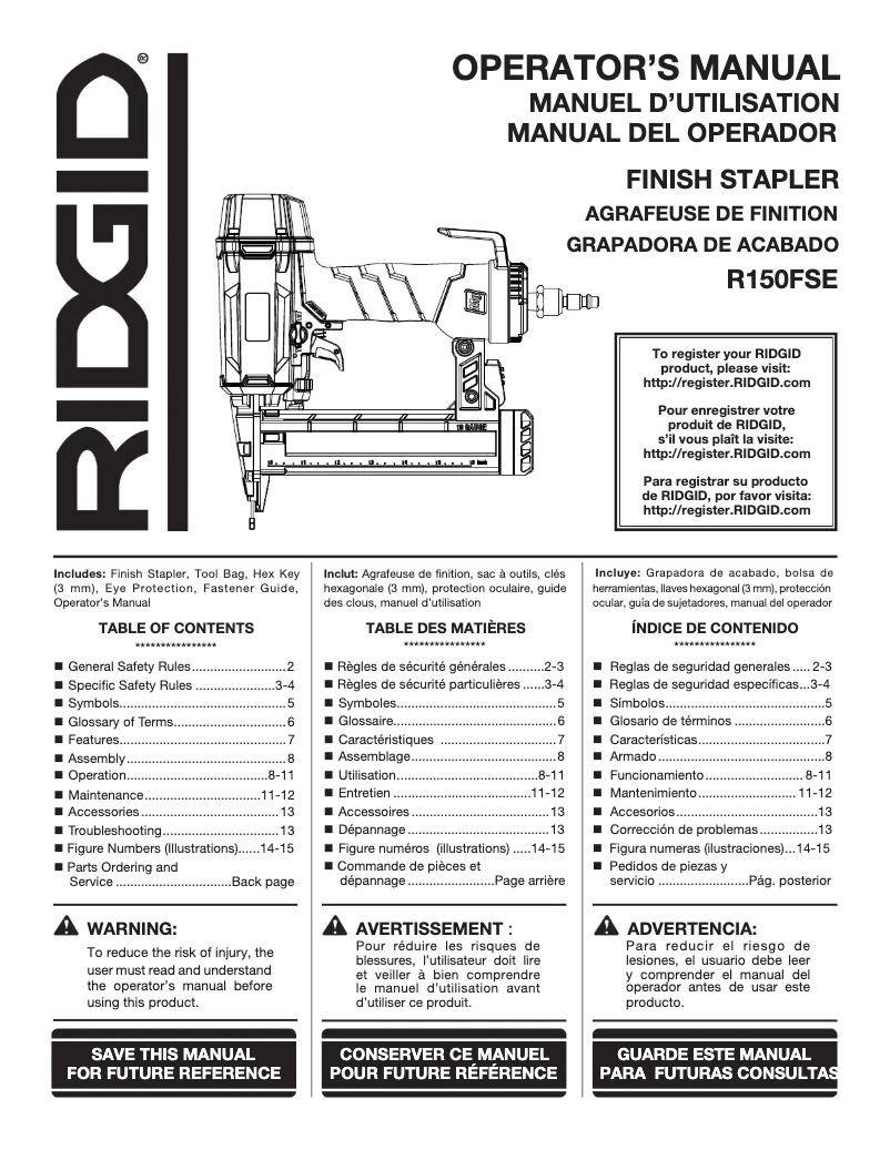 Page n°1 - Manuel utilisateur Ridgid R150FSF