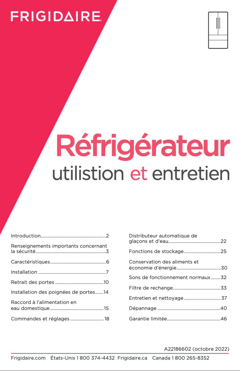 Page n°1 - Manuel utilisateur Frigidaire GRMG2272CF