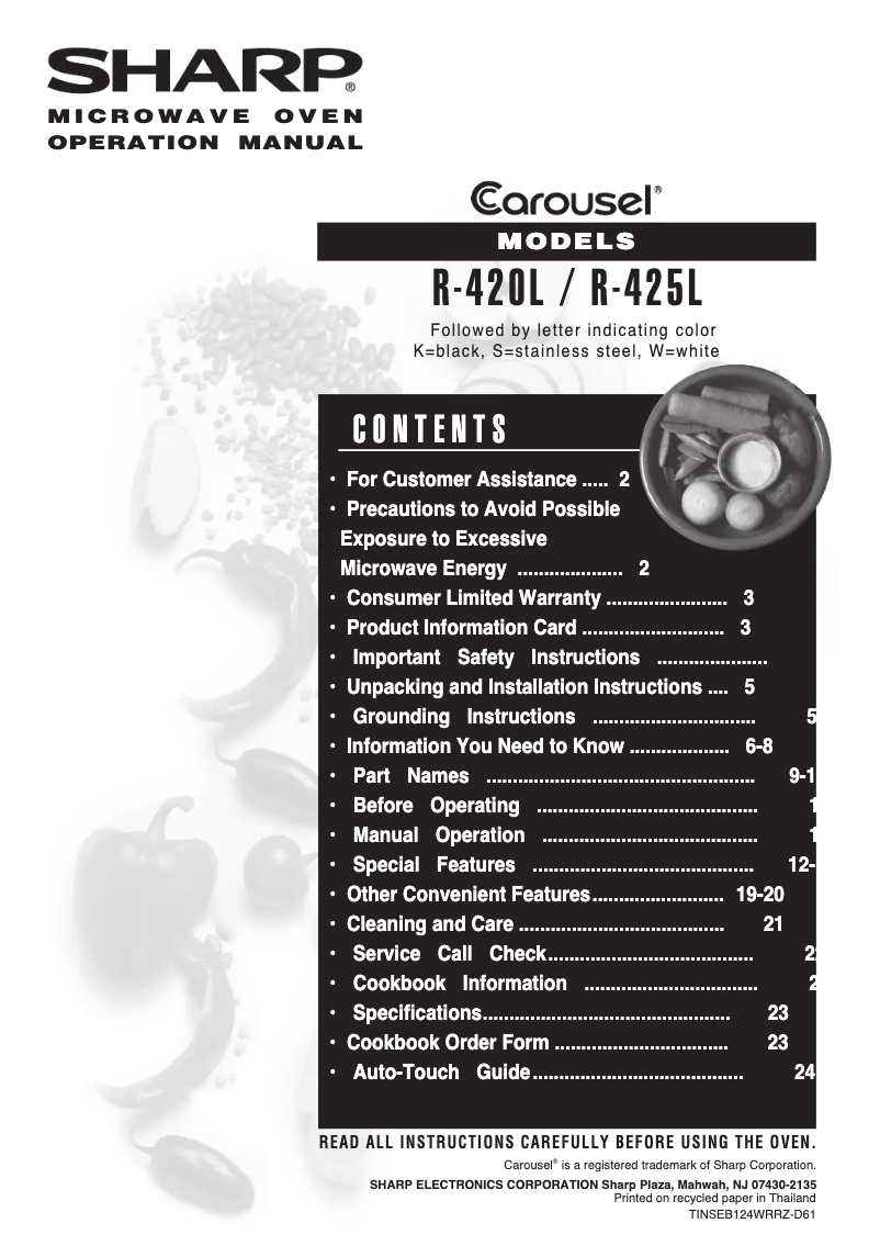Imagen de la primera página del manual del dispositivo R-420L