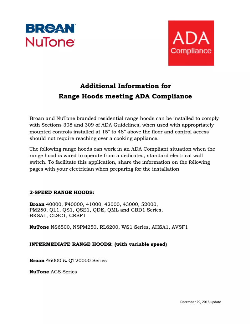 Page 1 de la notice Instructions / montage Broan 463604