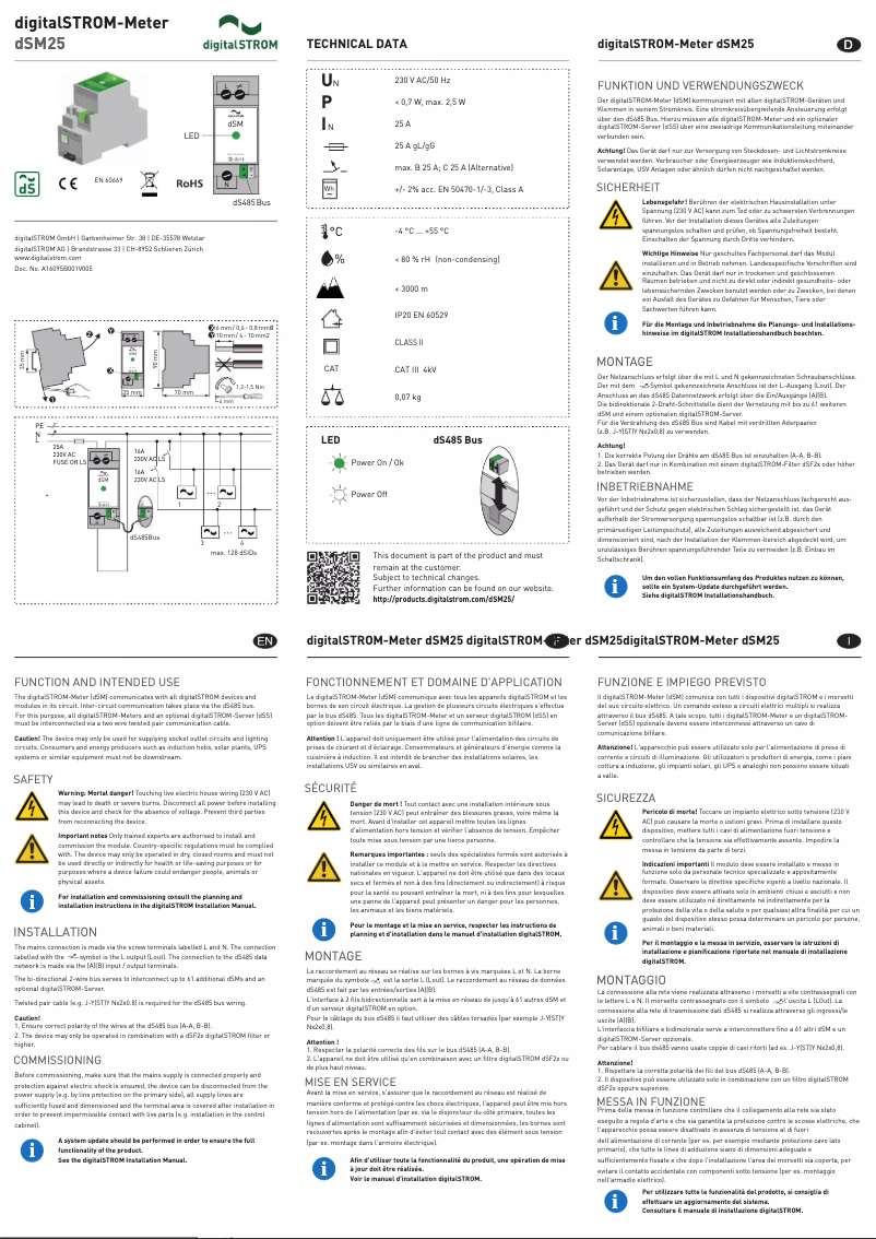 Page n°1 - Manuel utilisateur digitalSTROM DSM25