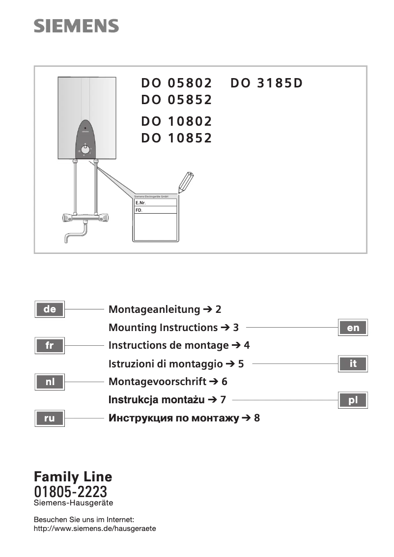 Page 1 de la notice Guide d'installation Siemens DO10852