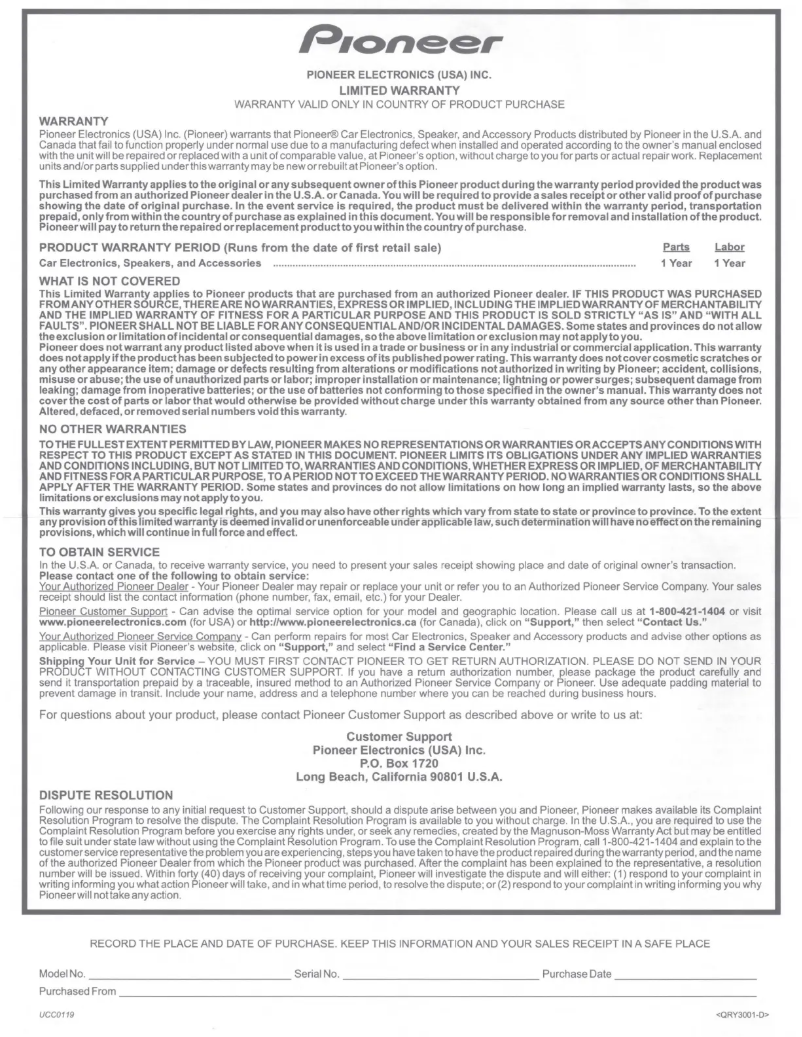 Page n°1 - Manuel utilisateur Pioneer TS-A693CH