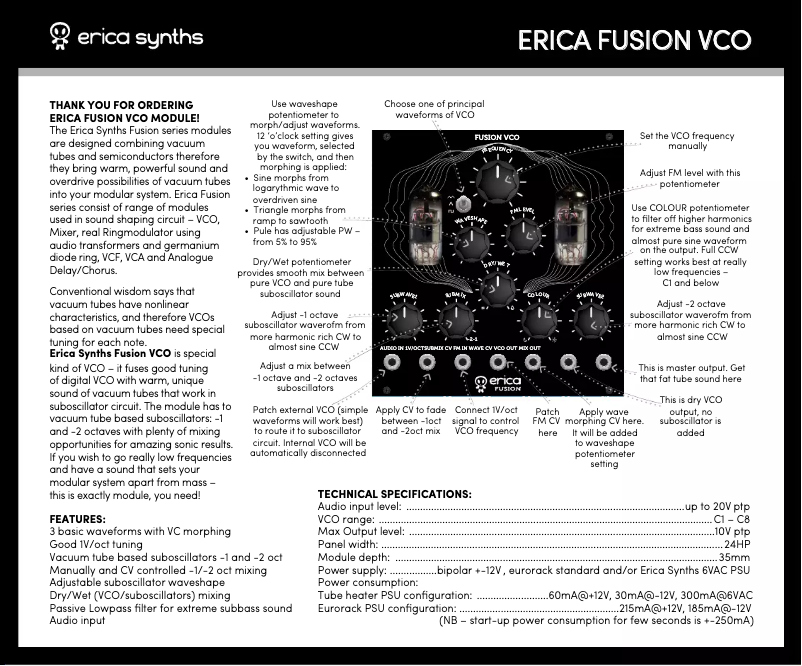 Image de la première page du manuel de l'appareil Fusion VCO