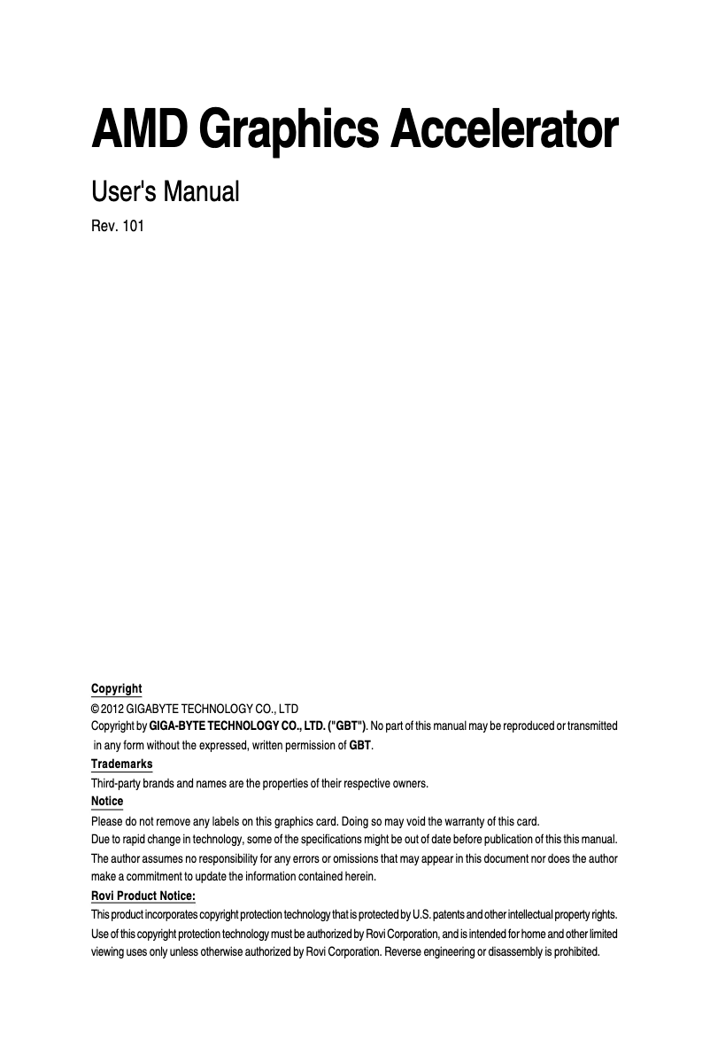Page 1 de la notice Manuel utilisateur Gigabyte GV-R645-1GI