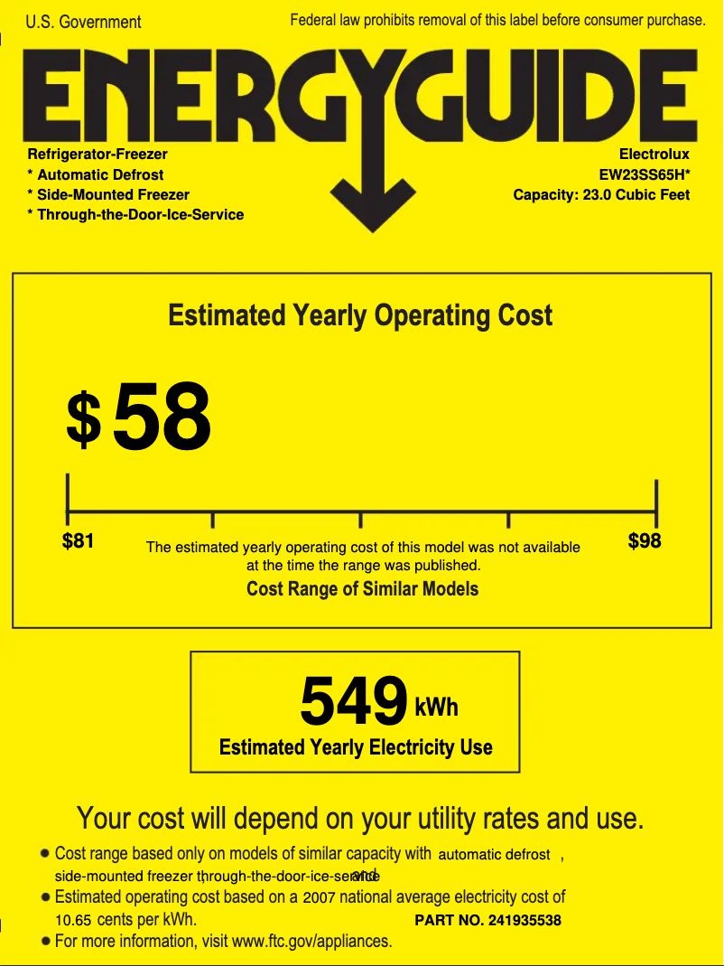 Page 1 de la notice Label énergétique Electrolux EW23SS65HS