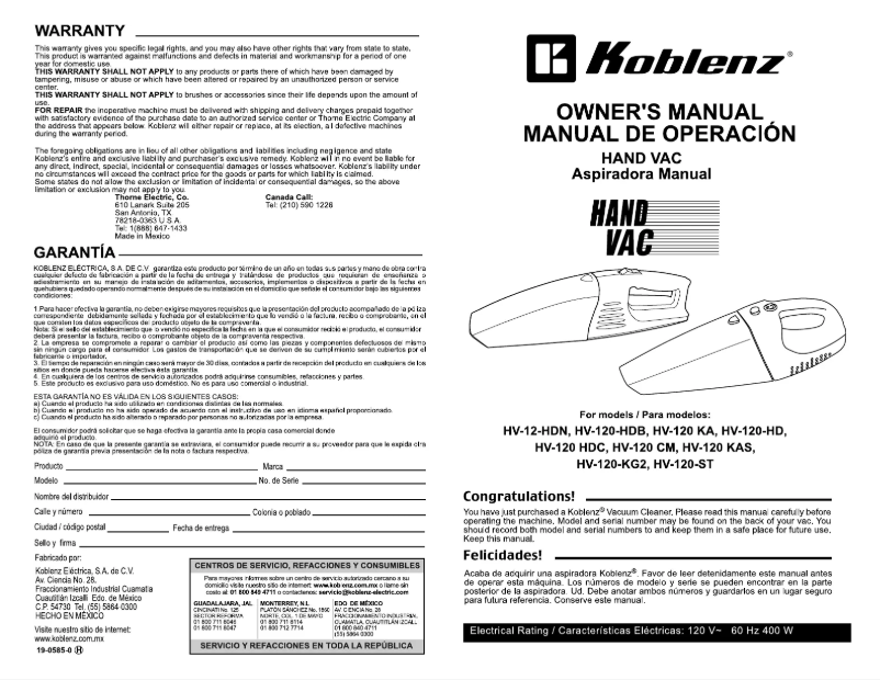 Image de la première page du manuel de l'appareil HV-120 KAS