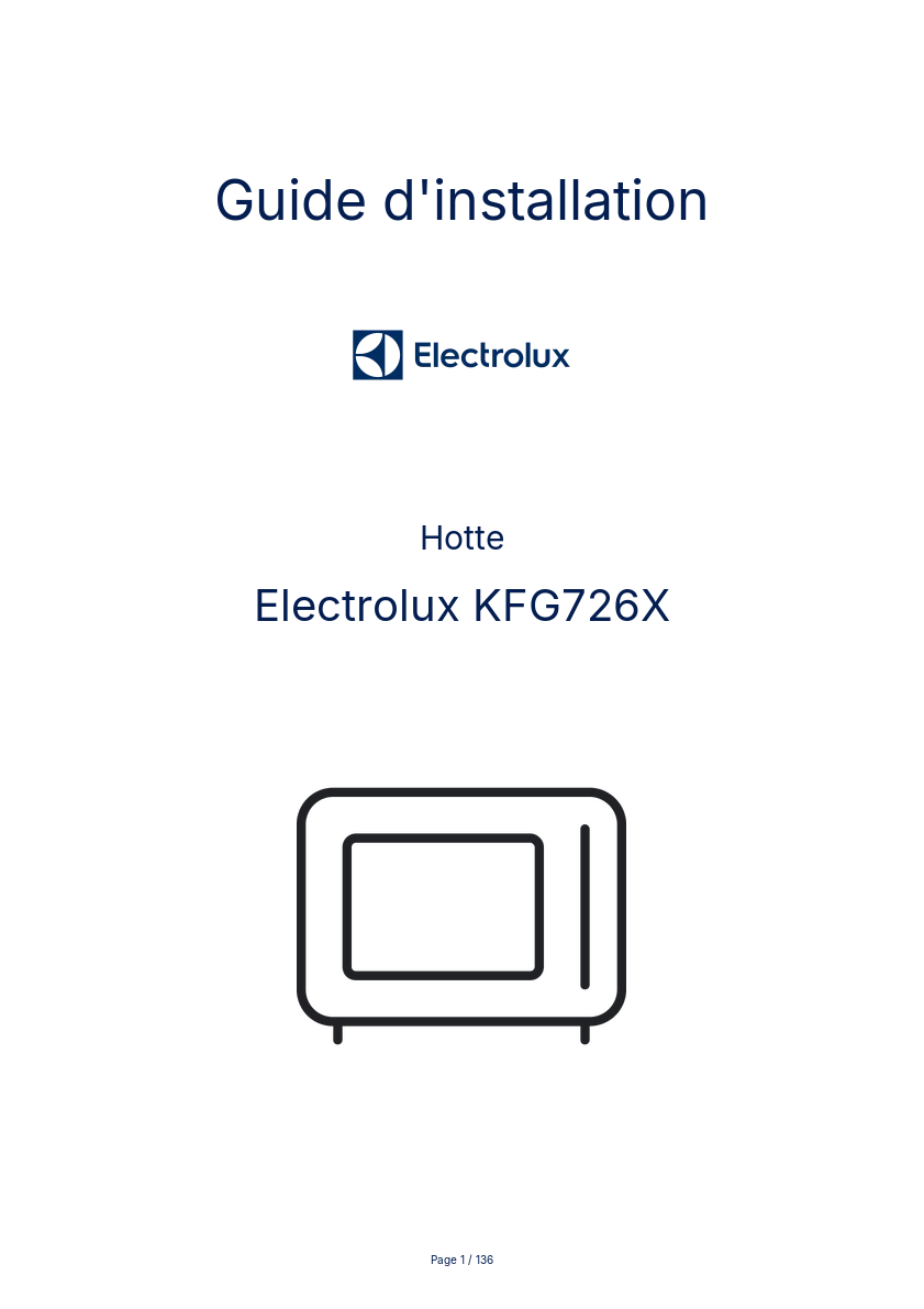 Page n°1 - Guide d'installation Electrolux KFG726X
