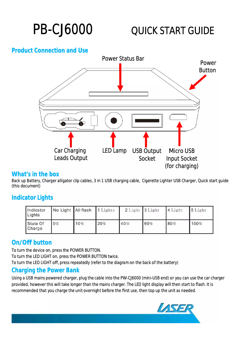 Page 1 de la notice Manuel utilisateur Laser PB-CJ6000