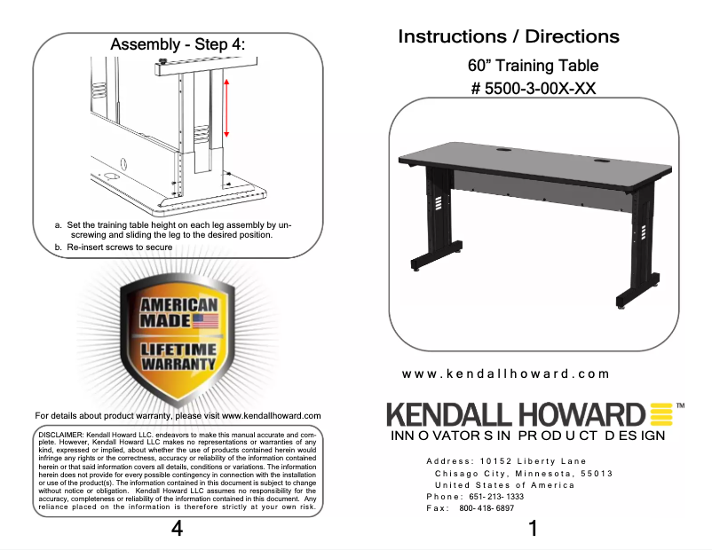 Page 1 de la notice Manuel utilisateur Kendall Howard 5500-3-000-35