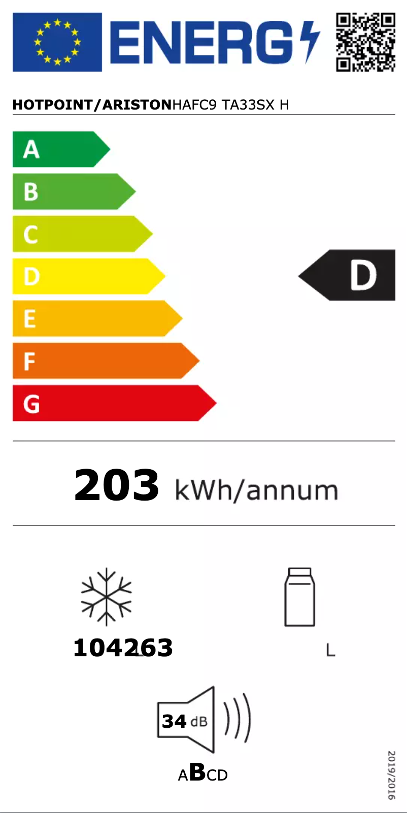 Page 1 de la notice Label énergétique Hotpoint HAFC9 TA33SX H