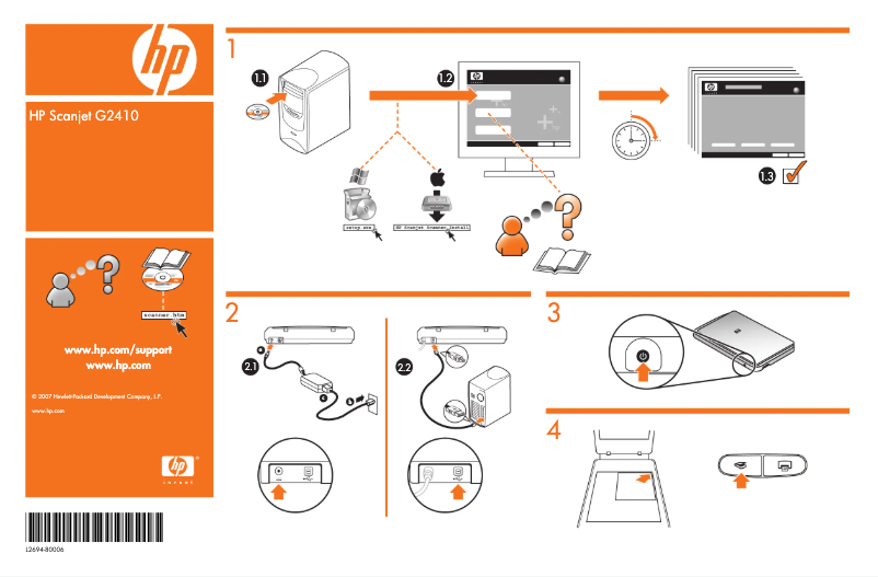 Page 1 de la notice Guide d'installation HP Scanjet G2410