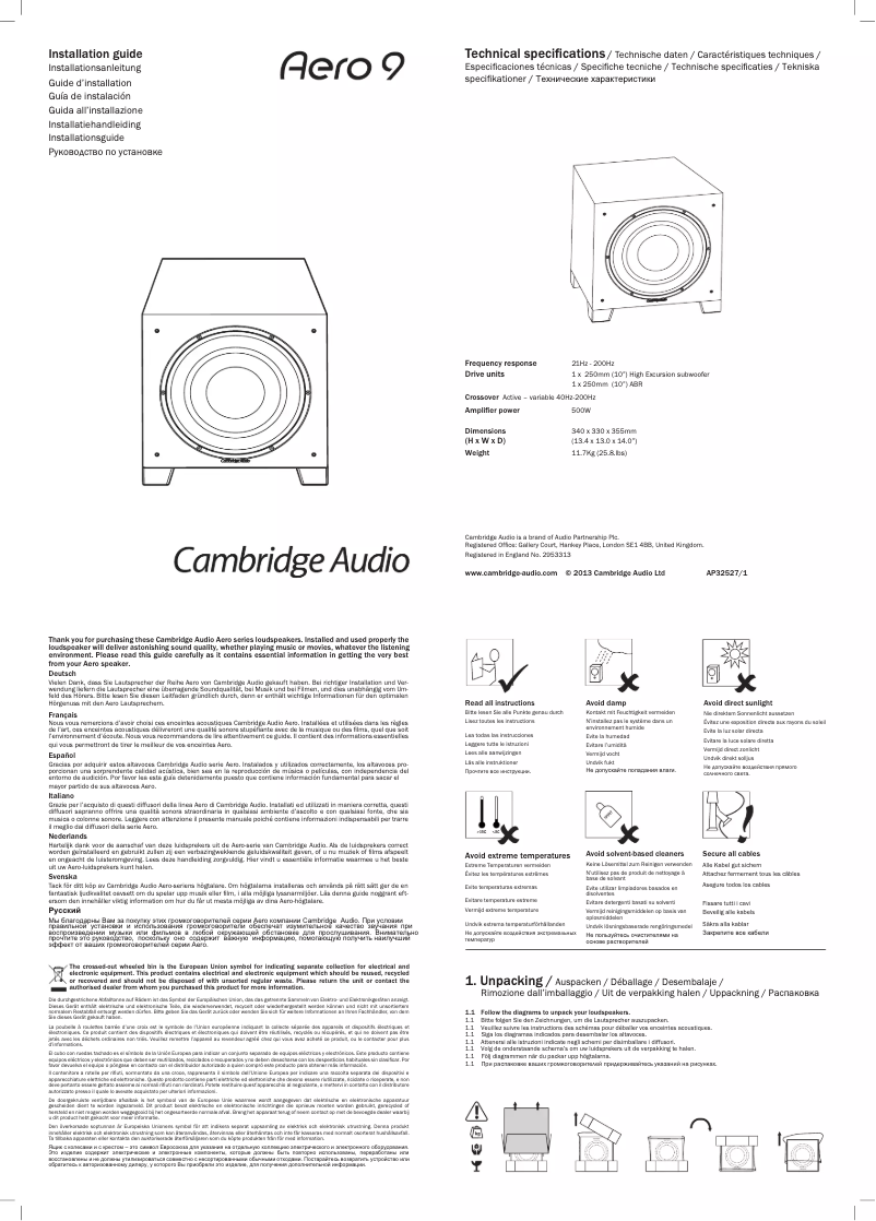 Page n°1 - Manuel utilisateur Cambridge Aero 9