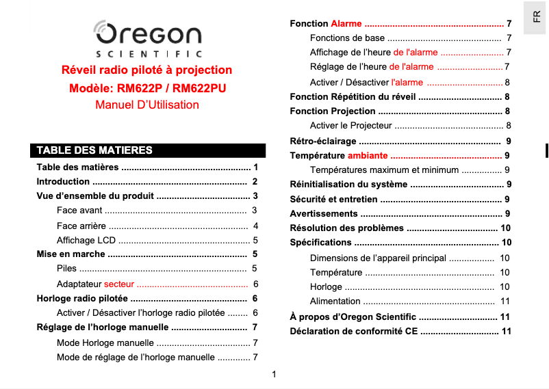 Page n°1 - Manuel utilisateur Oregon Scientific RM622P