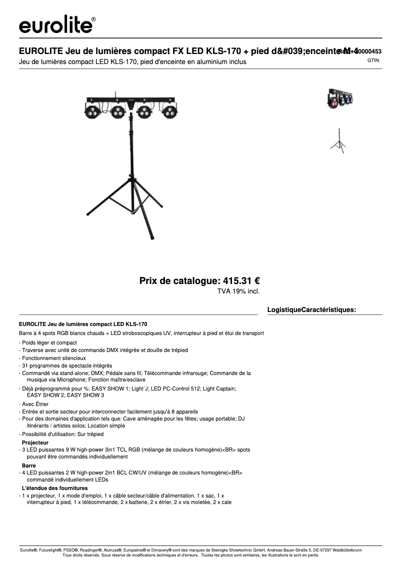 Page 1 de la notice Fiche technique Eurolite LED KLS-170
