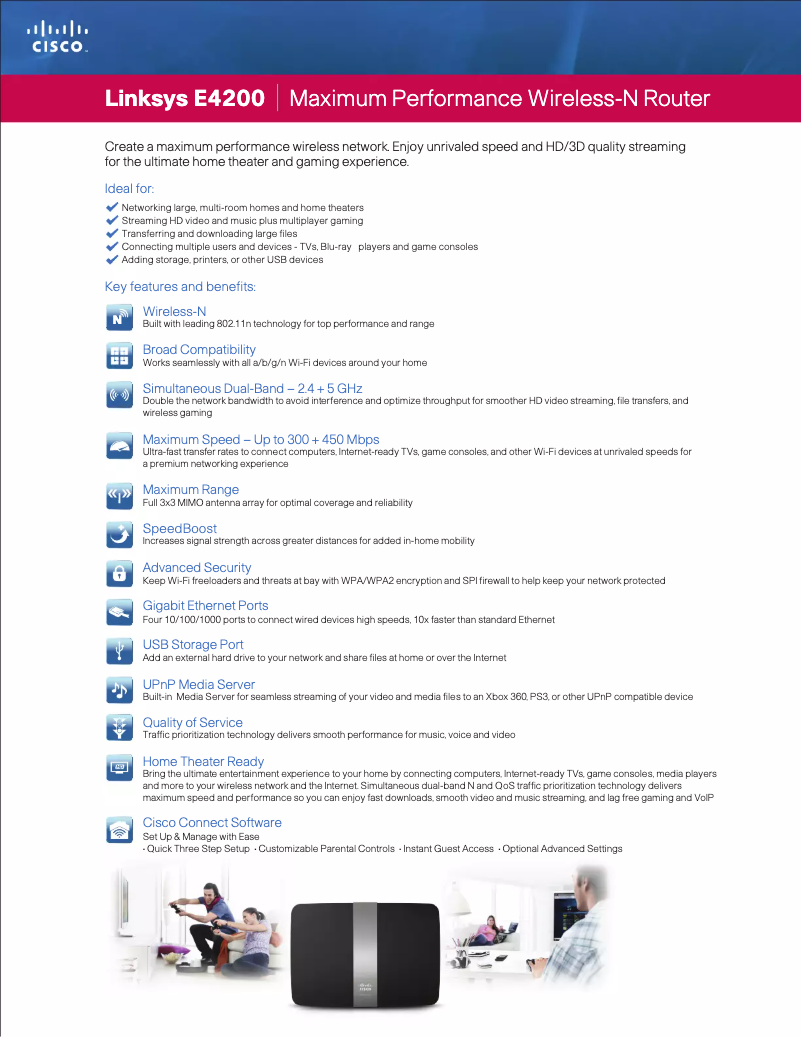 Page 1 de la notice Fiche technique Linksys E4200