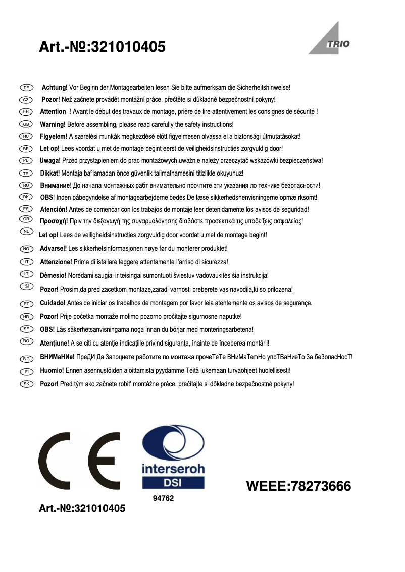 Page n°1 - Manuel utilisateur Trio Lighting Serie 3210 321010405