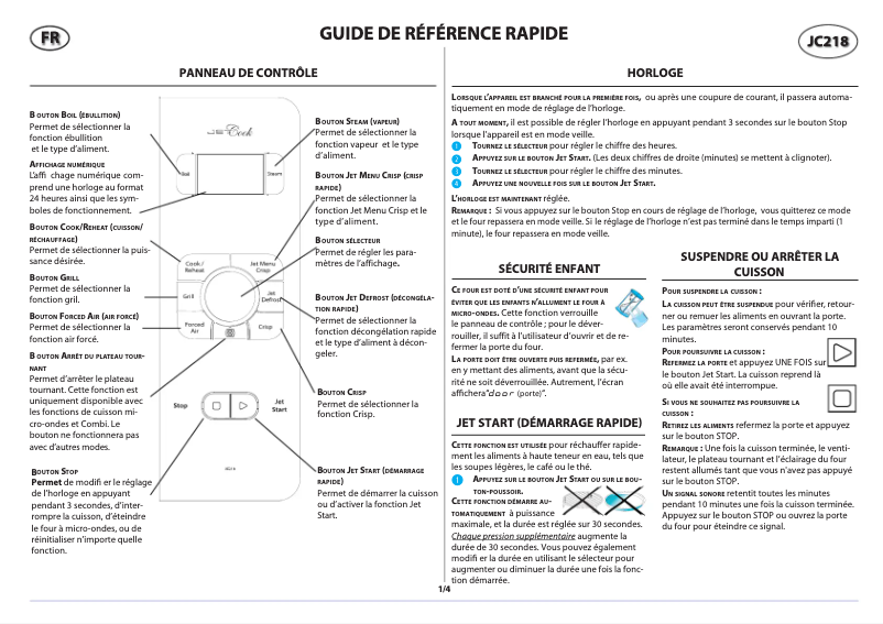 Page 1 de la notice Manuel utilisateur Whirlpool JC 218 BL