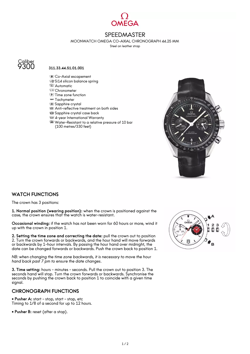 Image de la première page du manuel de l'appareil Speedmaster Moonwatch