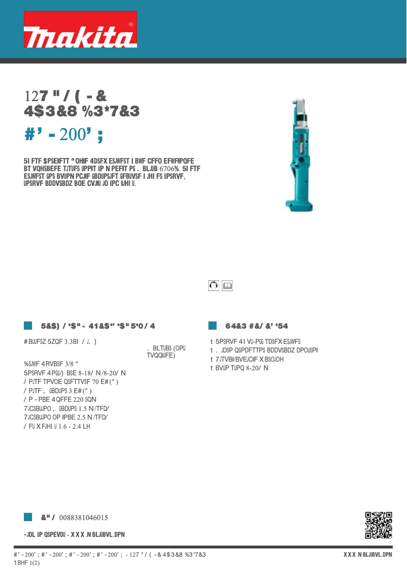 Page 1 de la notice Fiche technique Makita BFL200FZ