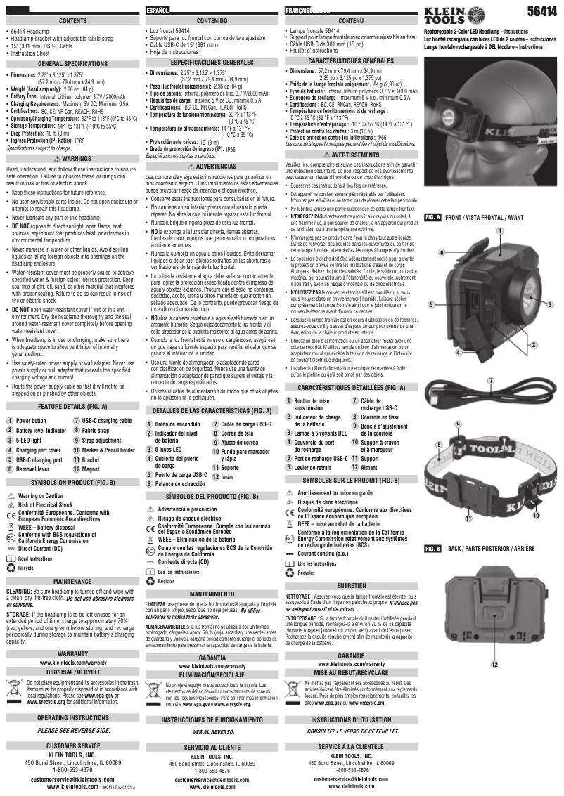 Page 1 de la notice Manuel utilisateur Klein Tools 56414