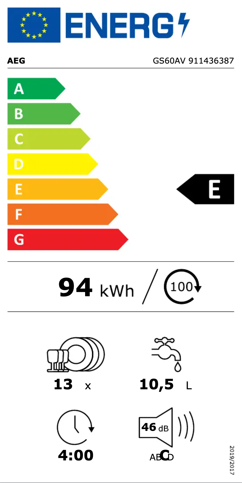 Page 1 de la notice Label énergétique AEG GS60AV