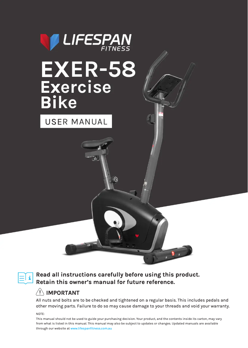 Page 1 of the manual User Manual LifeSpan EXER-58