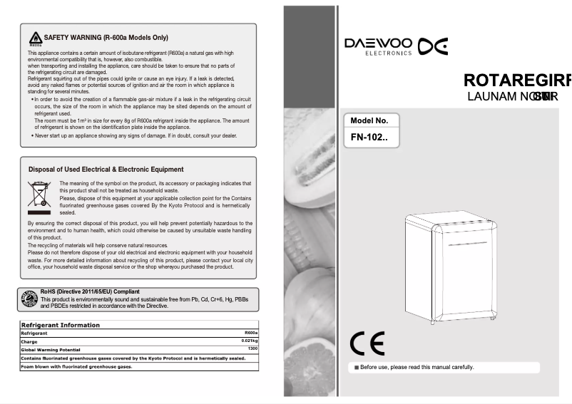 Page n°1 - Manuel utilisateur Daewoo FN-102PRQ