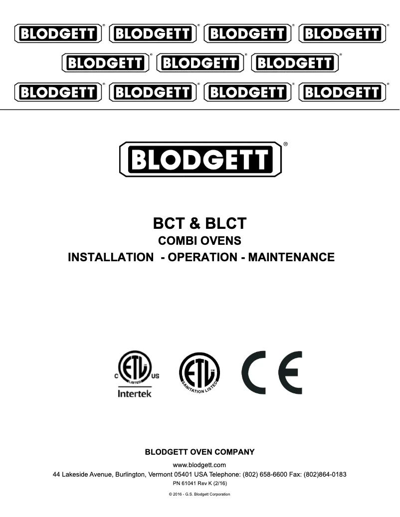 Page n°1 - Manuel utilisateur Blodgett BLCT-62E