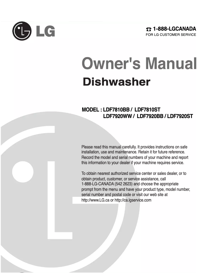 Page 1 of the manual User Manual LG LDF7810BB