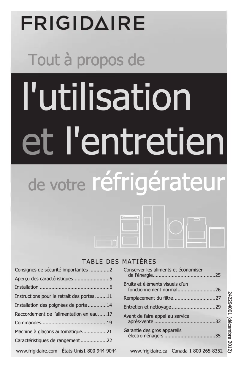 Page n°1 - Manuel utilisateur Frigidaire FDBG2250SS