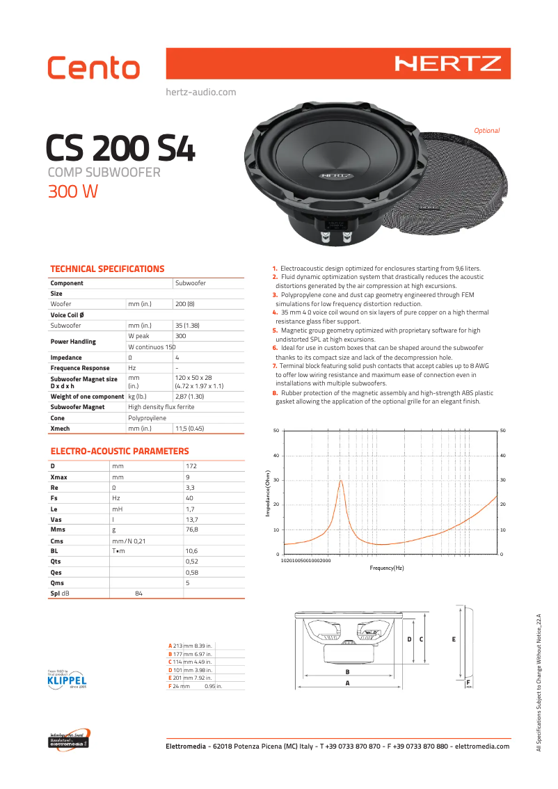 Page n°1 - Fiche technique Hertz Cento CS 200 S4