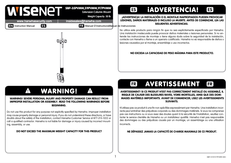 Page 1 de la notice Manuel utilisateur Hanwha SBP-917PVMW
