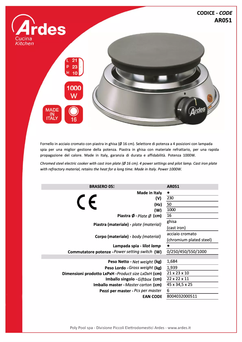 Página 1 del manual Ficha técnica Ardes AR051