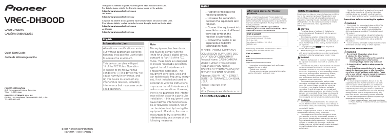 Página 1 del manual Guía de inicio rápido Pioneer VREC-DH300D