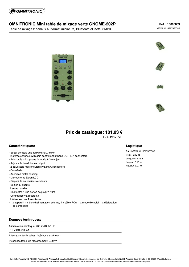Page n°1 - Fiche technique Omnitronic GNOME-202P