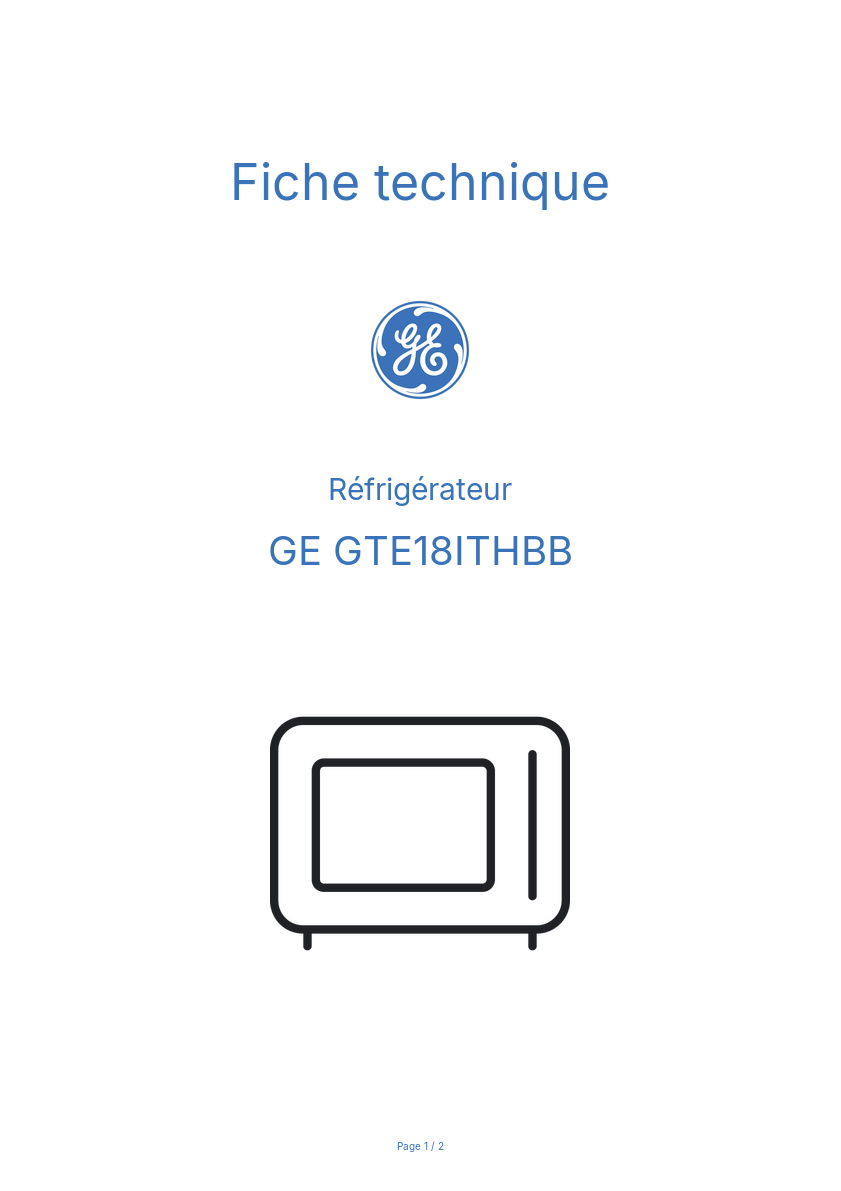 Page n°1 - Fiche technique GE GTE18ITHBB