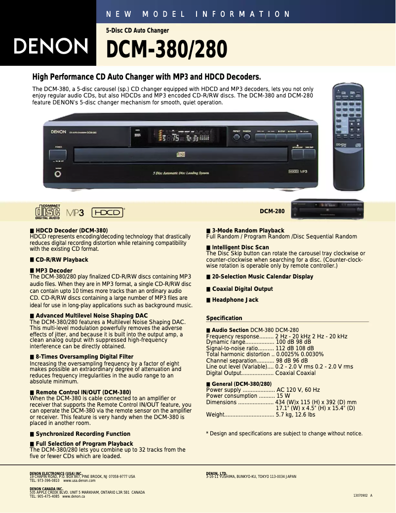 Page n°1 - Manuel utilisateur Denon DCM-380