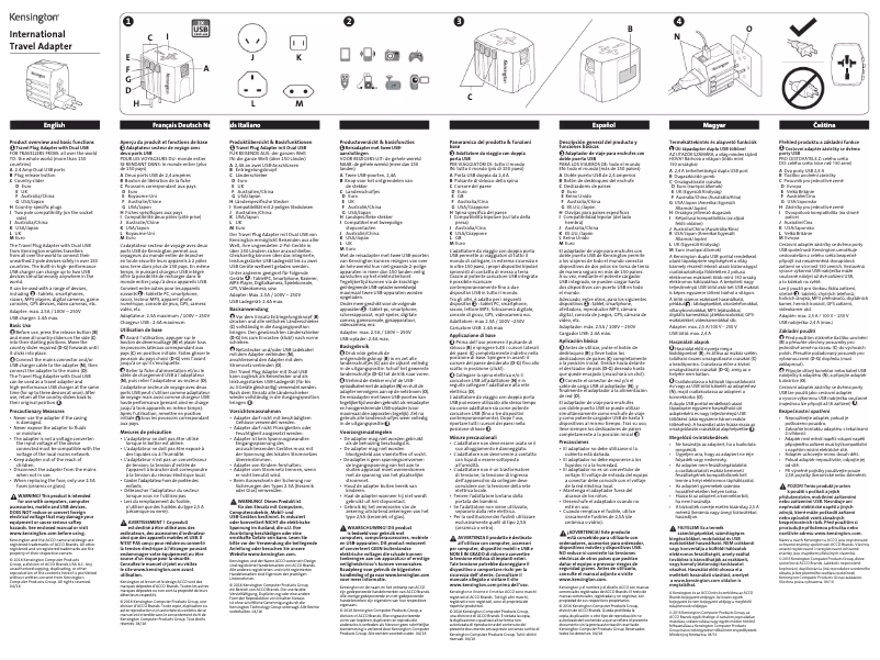 Page 1 de la notice Manuel utilisateur Kensington International Travel Adapter