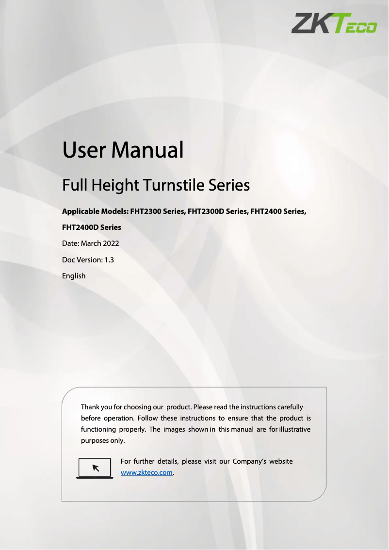Page 1 de la notice Manuel utilisateur ZKTeco FHT2400D