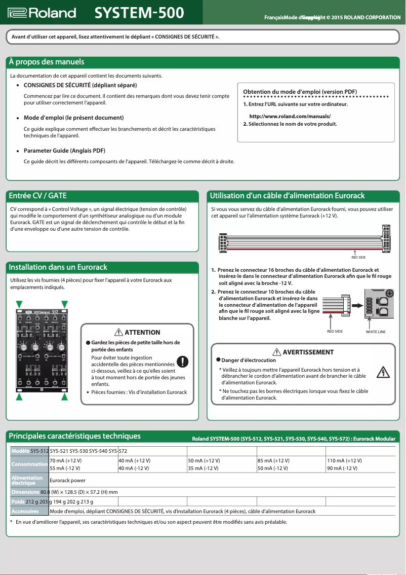 Page 1 de la notice Manuel utilisateur Roland System-500 572