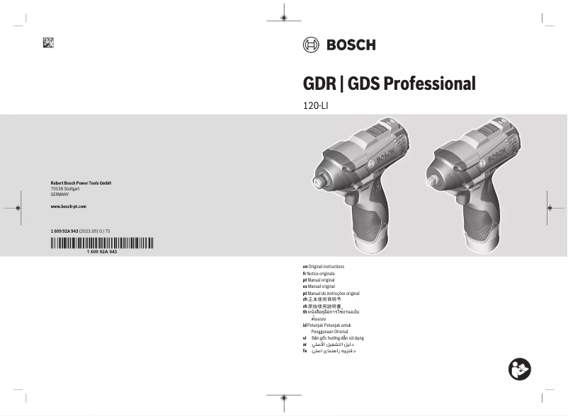 Page 1 de la notice Manuel utilisateur Bosch GDR 120-LI Professional